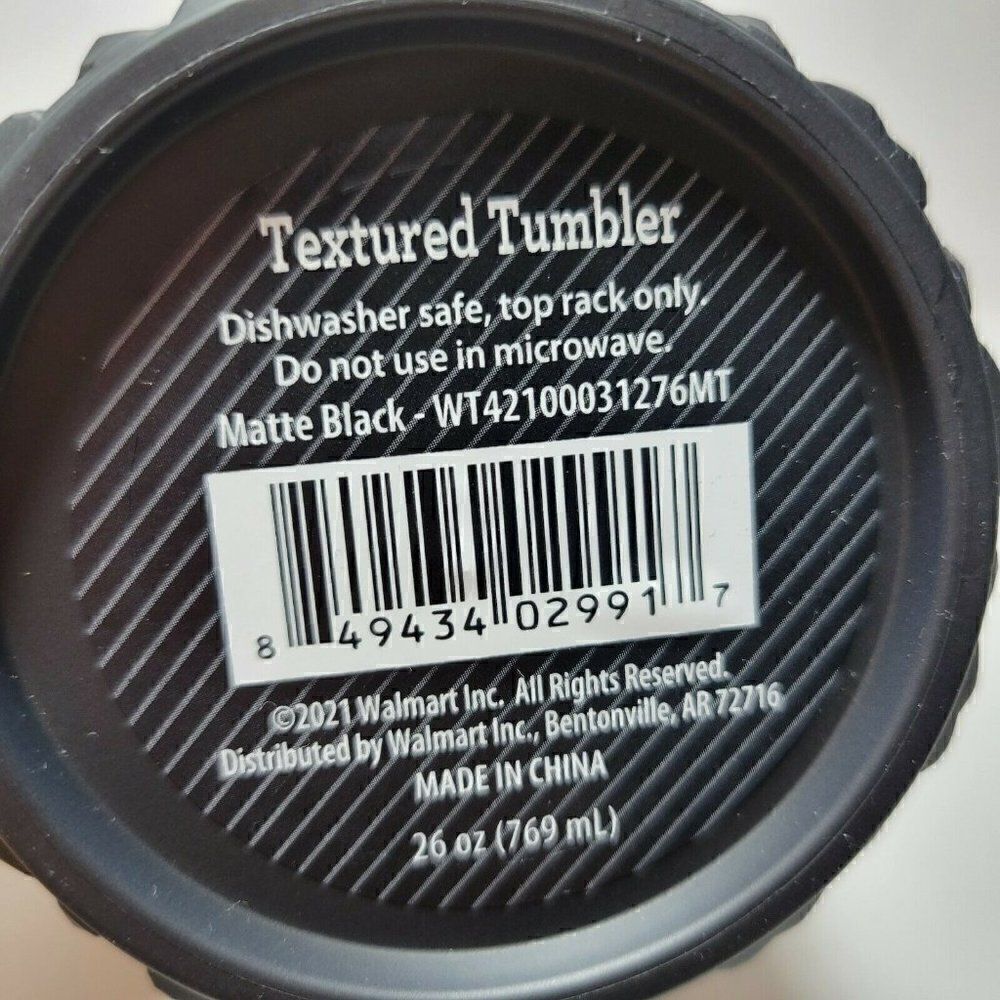 Walmart Textured Tumbler Cup Reusable 26 oz Matte Black Screw Top Lid w/Straw‎ - Picture 8 of 8